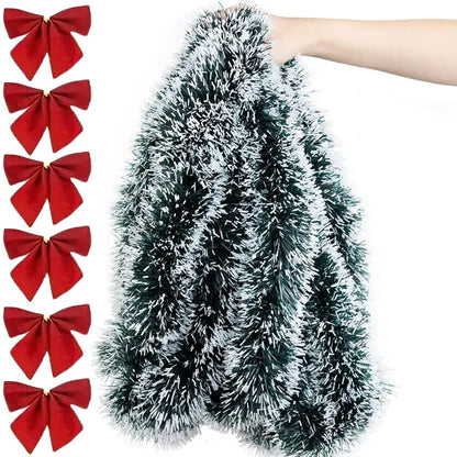 Christmas Bow Tinsel Ribbon Garland – Green Ribbon for Tree, Wreath & Holiday Decor