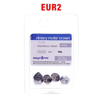 5PCS EASYINSMILE Kids Stainless Steel Dental Crowns – Primary Molar Teeth Refill D2-D7