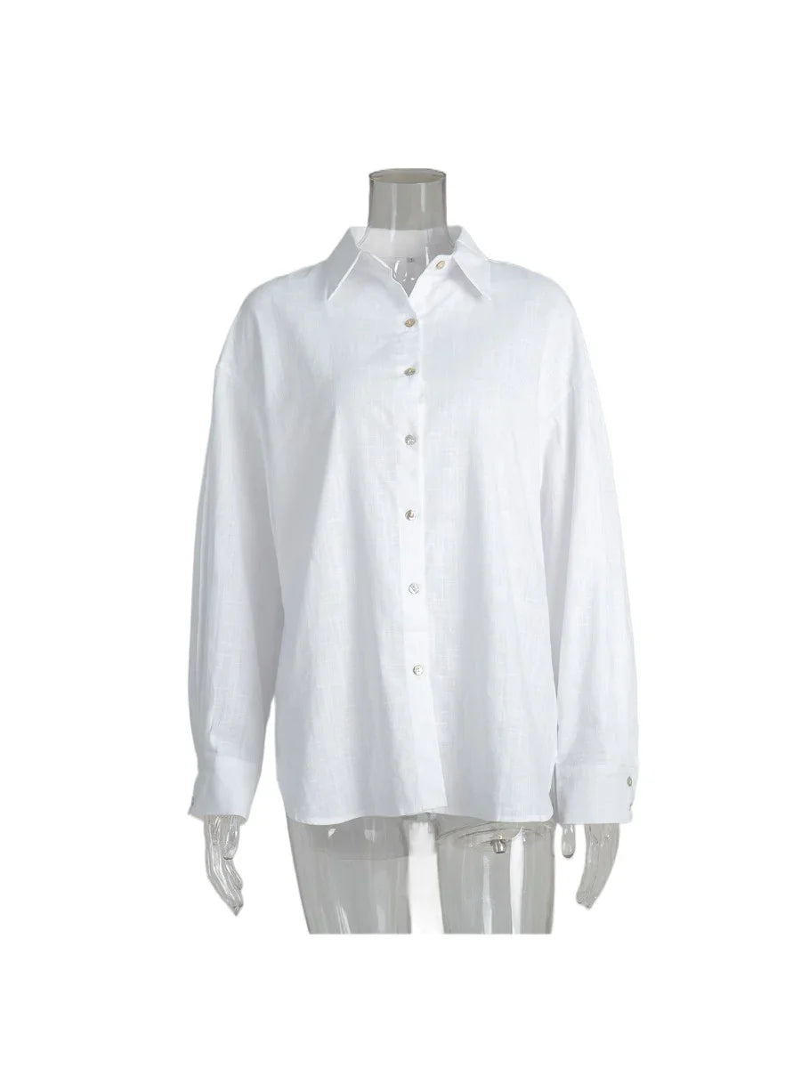 Bornladies Women’s 100% Cotton Loose Casual Shirt – Solid Color Versatile Spring Summer Cardigan Style Top