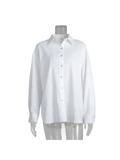 Bornladies Women’s 100% Cotton Loose Casual Shirt – Solid Color Versatile Spring Summer Cardigan Style Top