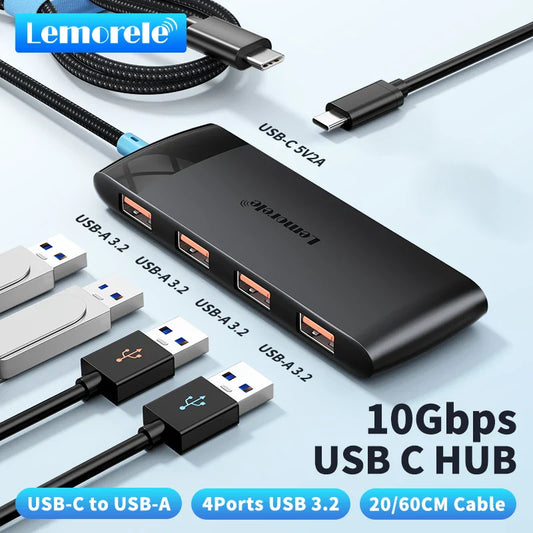 Lemorele USB-C 3.2 Hub Splitter 10Gbps Type-C Gen 2 Multiport Adapter for MacBook, Laptop, iPad & PC USB Expansion Hub