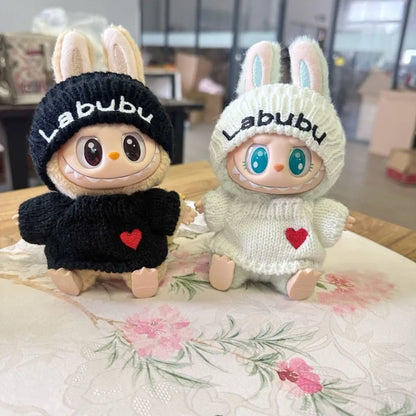 17cm Labubu Doll Clothes — Monster Outfit with Hat, Love Sweater & Casual Shoes for Sitting Party Accessories