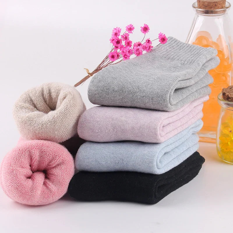 Winter Warm Wool Socks for Women - Thick Plush Solid Color, Soft Thermal Sleep Socks for Christmas and Cold Weather