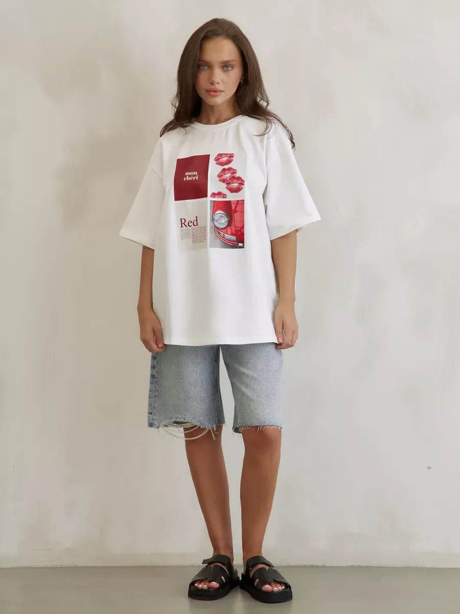 Women’s Y2K Graphic Print T-Shirt – Pure Cotton Short Sleeve Retro High Street Summer Top