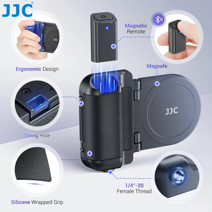 JJC Magnetic Snapgrip: Magsafe Phone Hand Grip with Bluetooth Remote Control - Handheld Shutter Tripod Mount for Vloggers