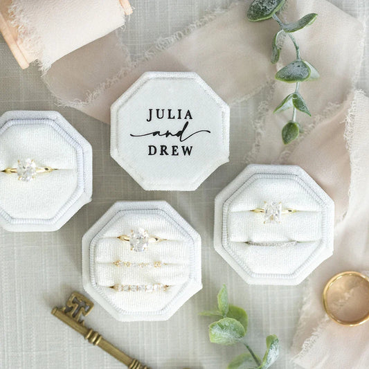 Personalized Velvet Wedding Ring Box - Octagon Engagement Box with 1/2/3 Slots for Modern Wedding Decoration