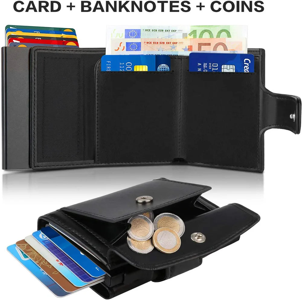 RFID Microfiber Leather Men’s Trifold Wallet – Slim Fashion Card Holder with Coin Pocket and Money Bag
