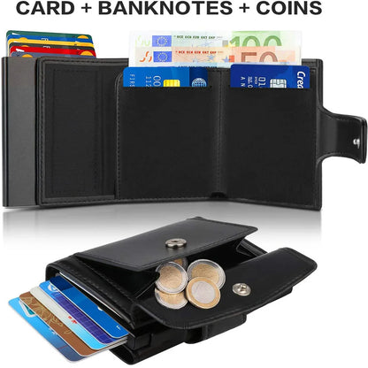 RFID Microfiber Leather Men’s Trifold Wallet – Slim Fashion Card Holder with Coin Pocket and Money Bag