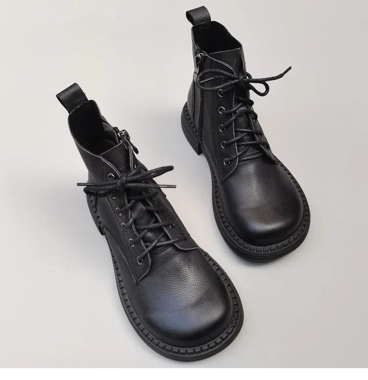 Careaymade 100% Genuine Leather Wide Casual Women’s Short Boots – Big Size, Handmade Men’s Wool Boots