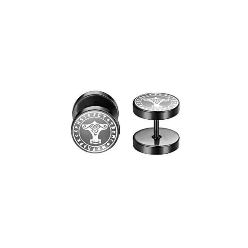 1/6 Pairs 18G Viking Rune Round Stud Earrings — 316L Stainless Steel Cartilage, Tragus & Helix Piercing Jewelry for Men & Women