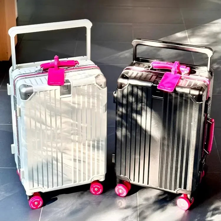 Aluminum Frame Rolling Luggage — Wide Handlebar Trolley Suitcase with Colorful Silent Spinner Wheels, TSA Lock & Large Capacity
