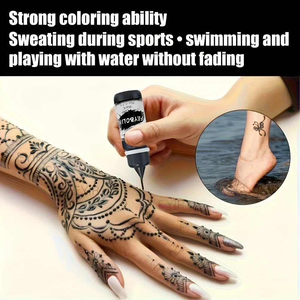 Long-Lasting Black Henna Temporary Tattoo Gel – Multi-Pack Body Art for Festivals, Parties & Role Play (1/3/5pcs)