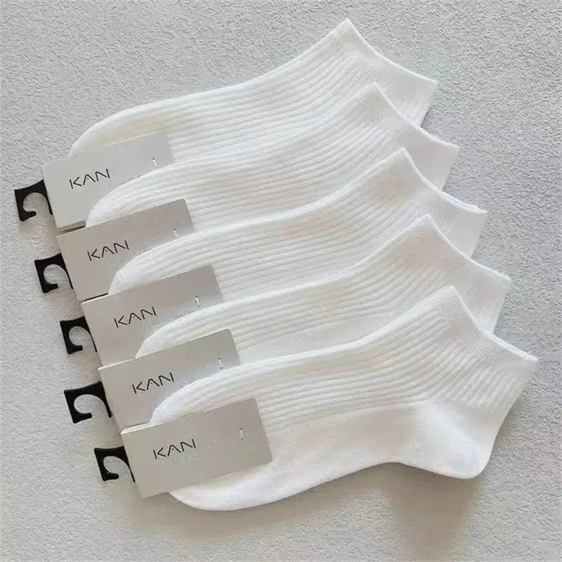 5 Pairs Women’s Ankle Socks Pack – 100% Cotton Invisible Low Cut Boat Socks, Sweat-Absorbing Breathable White Socks for Daily Wear