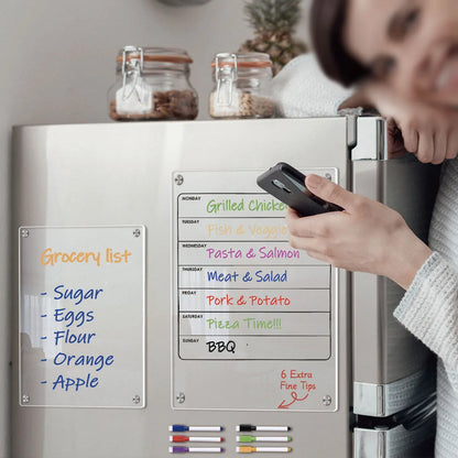 Clear Acrylic Magnetic Calendar — Reusable Dry Erase Board for Home, Monthly & Weekly Planning, Fridge Message Organizer