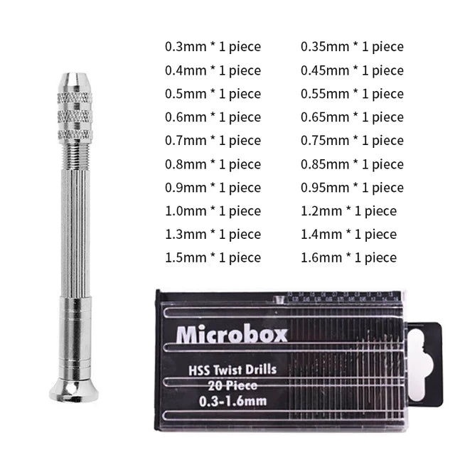 Mini Aluminum Hand Drill with Keyless Chuck – HSS Steel Twist Drill Bit for Woodworking & Manual Drilling