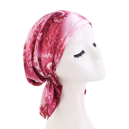 Women’s Satin Pre-Tied Turban – Paisley Pattern Muslim Headband & Chemo Hair Scarf Head Wrap Bandana