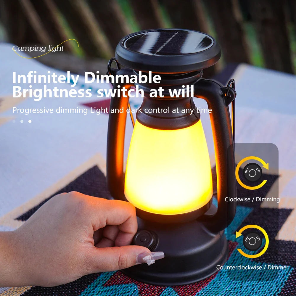 USB Rechargeable Camping Light - Portable Lanterns for Hanging Tent - 3000-5000K Stepless Dimming with Solar Charging