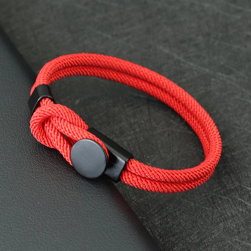 Men’s Double Layer Rope Bracelet – 4mm Nylon Cord Lucky Red Thread Pulsera, 3 Sizes Gift for Him