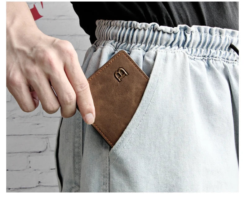 Retro Men’s Leather Wallet – Slim Money Purse with Coin Bag & Zipper, Stylish Dollar Design