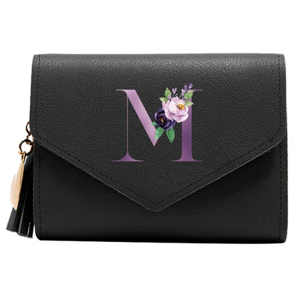 Women's RFID Leather Wallet - Compact Luxury Mini Purse With ID Window, Purple Letter Pattern & Card Holder Design