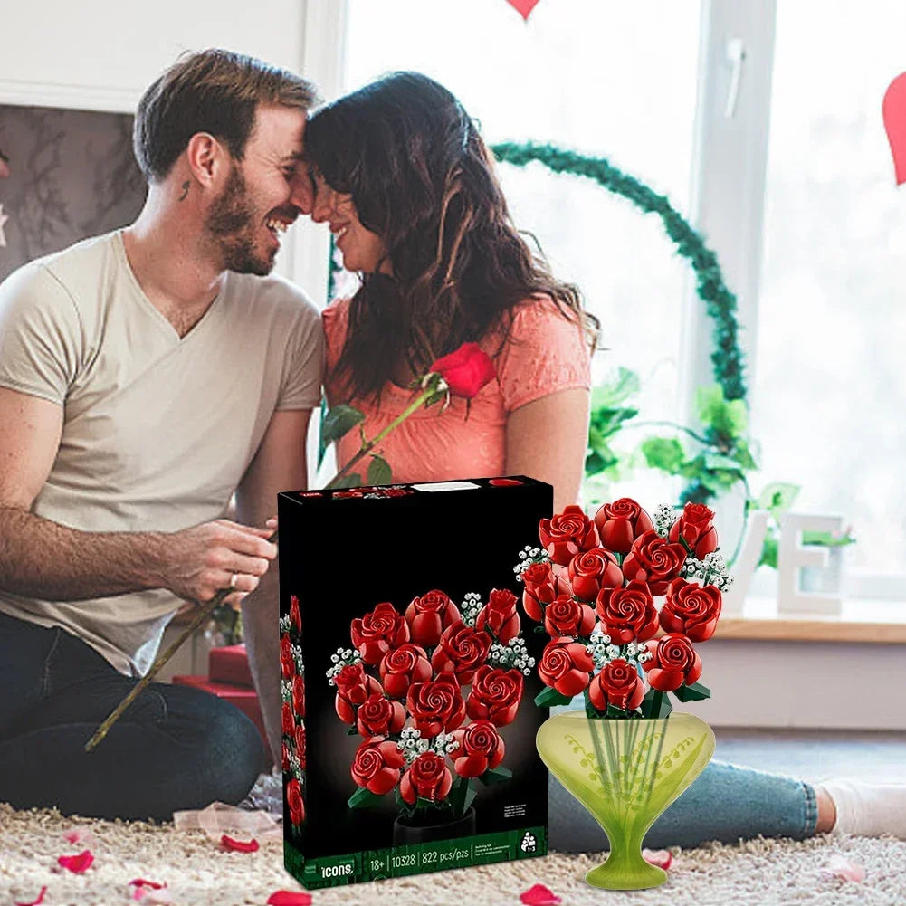 Bouquet of Roses Building Blocks – 10280 Compatible Construction Toy Flowers for Home Decor & Birthday Gift
