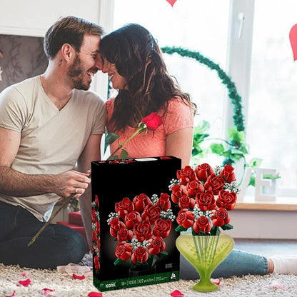 Bouquet of Roses Building Blocks – 10280 Compatible Construction Toy Flowers for Home Decor & Birthday Gift