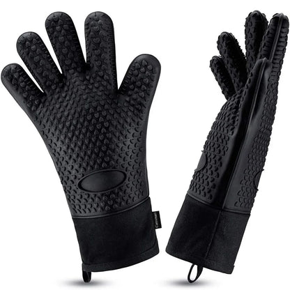 Heat-Resistant Silicone Gloves – Non-Slip Oven Mitts for Kitchen, BBQ, Baking & Cooking with Canvas Stitching