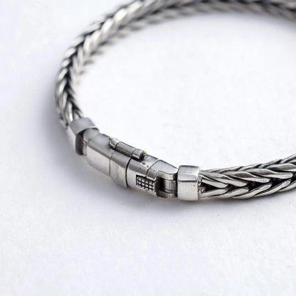 100% S925 Sterling Silver Handmade Woven Bracelet — Retro Domineering Style for Men & Women, Pure Silver Jewelry