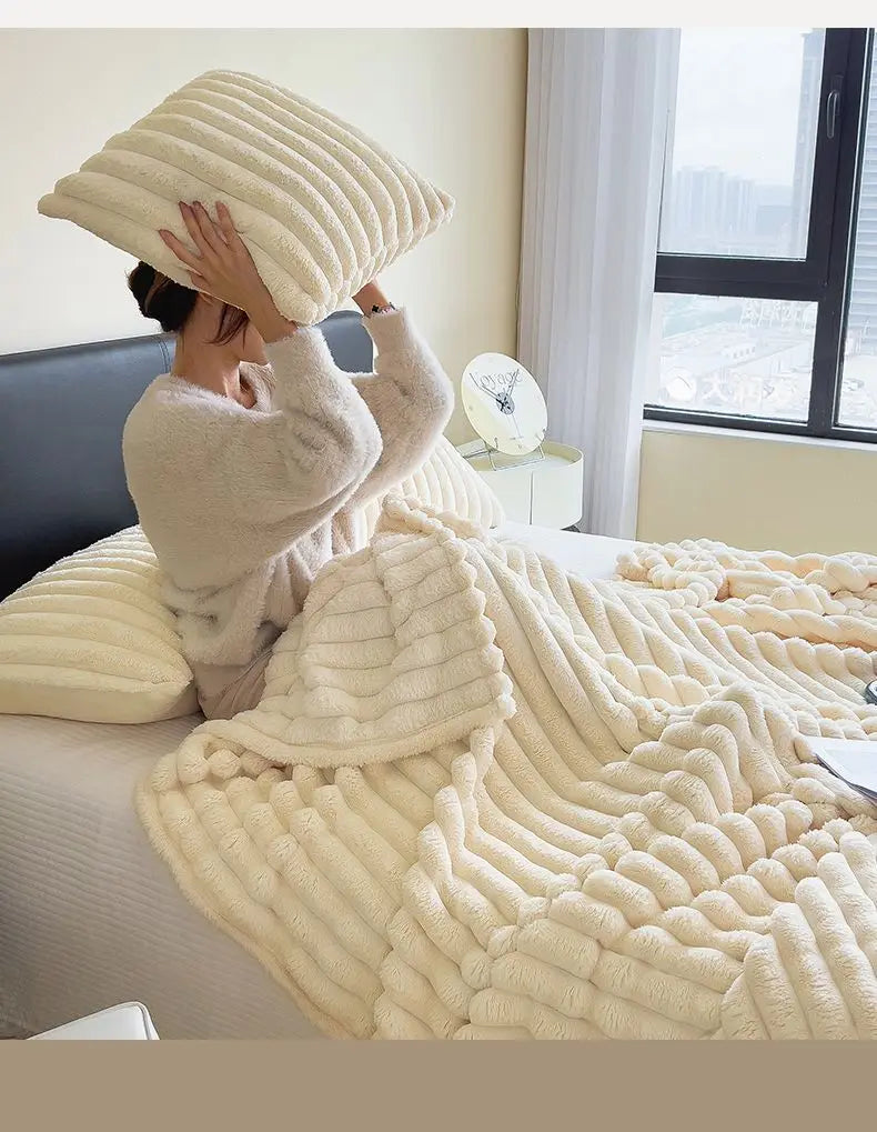 Solid Color Rabbit Plush Blanket - Office Nap Shawl, Air Conditioning Blanket & Sofa Cover