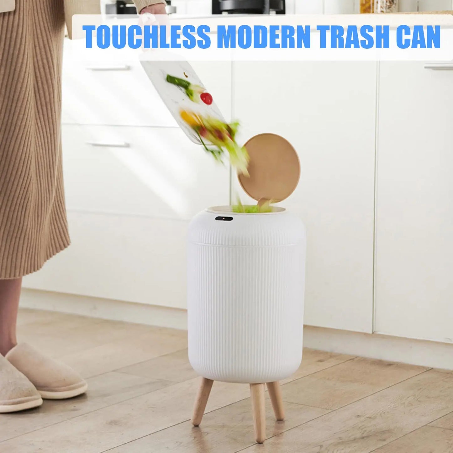 Small Plastic Smart Trash Can with Lid - Automatic Motion Sensor Trash Can for Bedroom, Bathroom, Kitchen, Office
