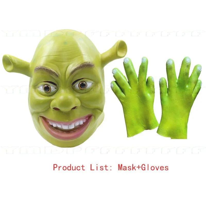 Shrek Green Monster Costume Set - Latex Mask, Headset & Gloves for Halloween Parties & Cosplay