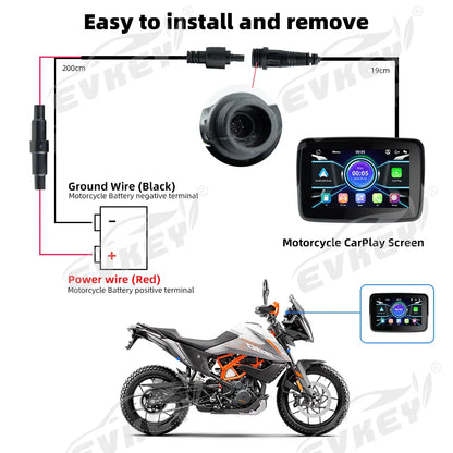EVKEY MTC13 Motorcycle Navigation Display - Waterproof CarPlay Screen, Portable Wireless Monitor with Android Auto