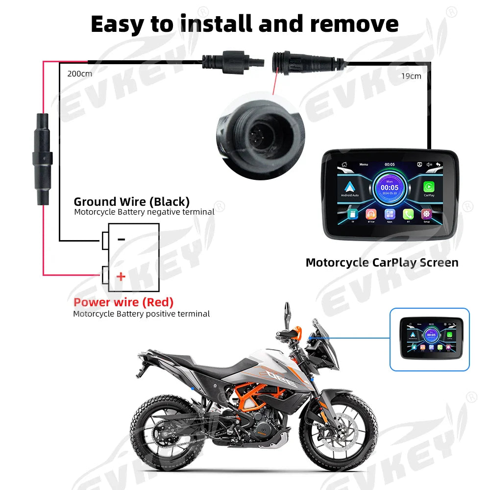 EKIY MTC-10 5” Wireless CarPlay Motorcycle Navigation Display – Portable Android Auto Monitor