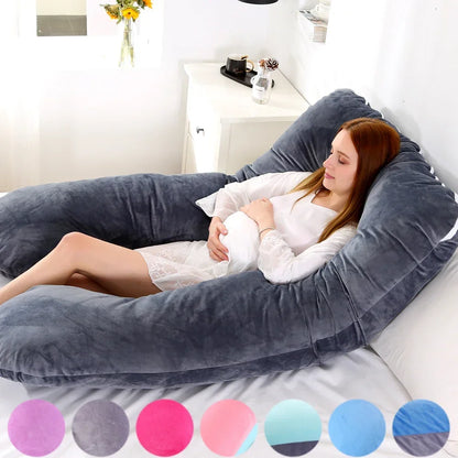 Soft Fleece U-Shaped Pregnancy Pillow – Multi-Function Side & Lumbar Support Cushion for Women
