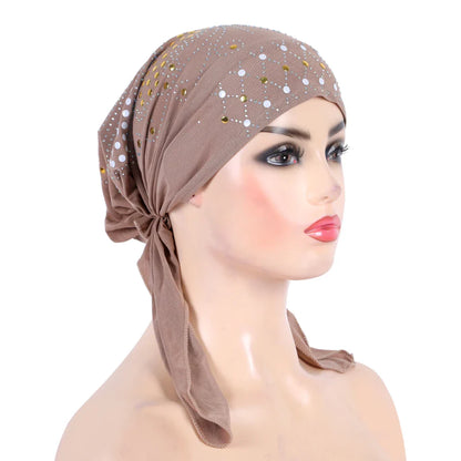 H089 Women’s Turban Hijab – Fashion Gold Sequin Islamic Headscarf, Pull-On Amira Headwrap