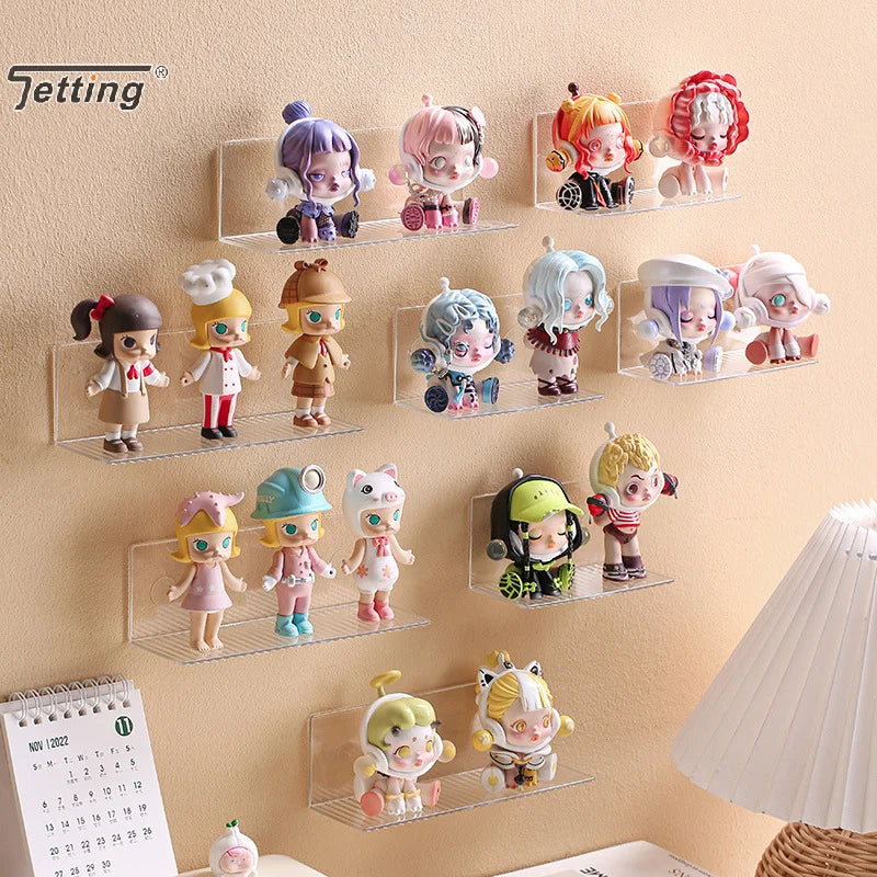Self-Adhesive Acrylic Wall Mounted Display Shelf — Transparent Figure & Toy Storage Rack Holder