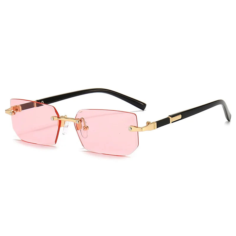 Rimless Sunglasses Rectangle Fashion: Popular Women Men Shades, Small Square Sun Glasses for Female Male Summer Traveling Oculos