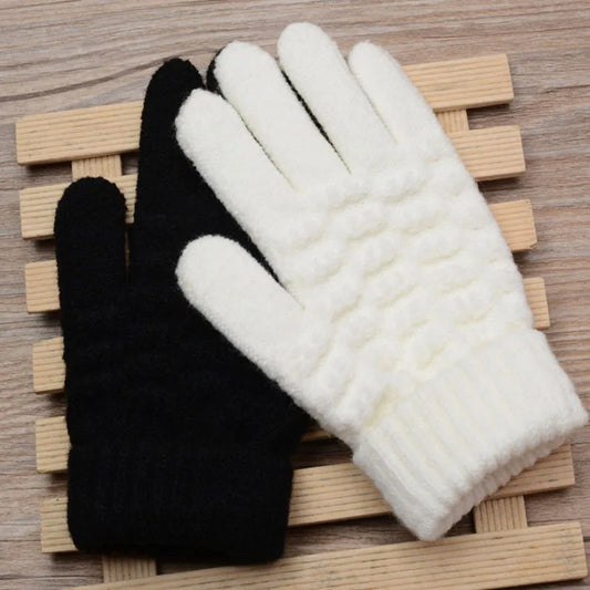 New Fashion Kids Thick Knitted Gloves - Warm Winter Stretch Mittens for Boys and Girls, Solid Color Split Finger Gloves