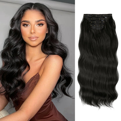 SARLA Synthetic Long Wavy Clip-In Hair Extensions 22" Thick Hairpiece for Women – Brown, Blonde, Black