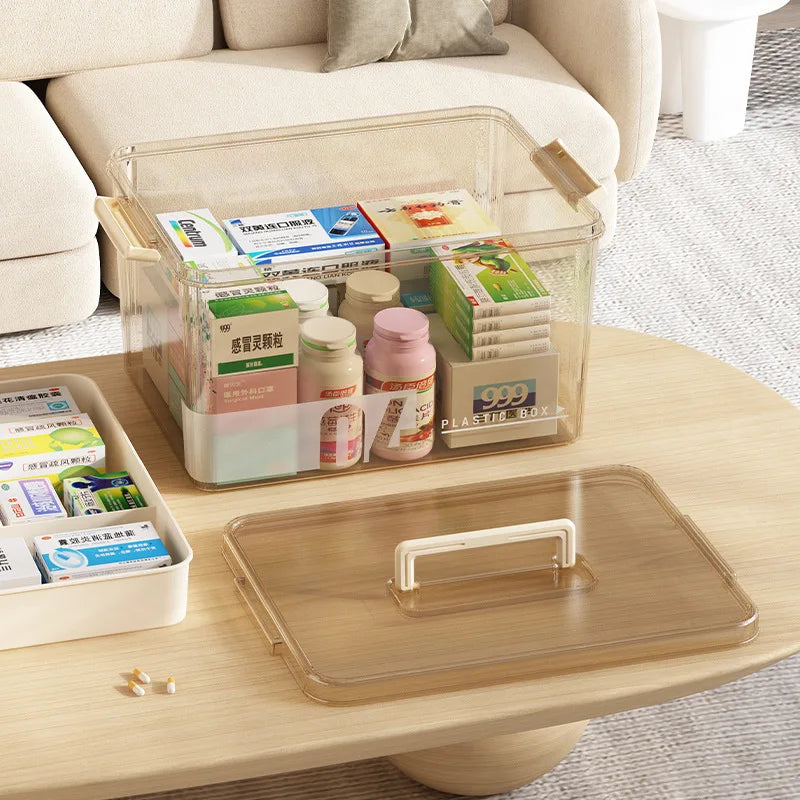 Multi-Layer Large Capacity Home Medicine Box – Transparent Medical Storage Case for First Aid & Medication Organization