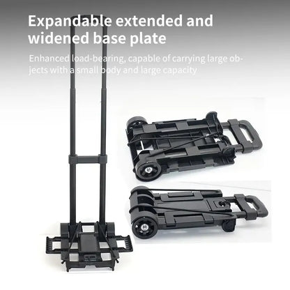 Black Folding Hand Truck - Small Lightweight Cart with Telescopic Design - Portable Dolly for Backpacks, Luggage, Travel, Moving, and Shopping