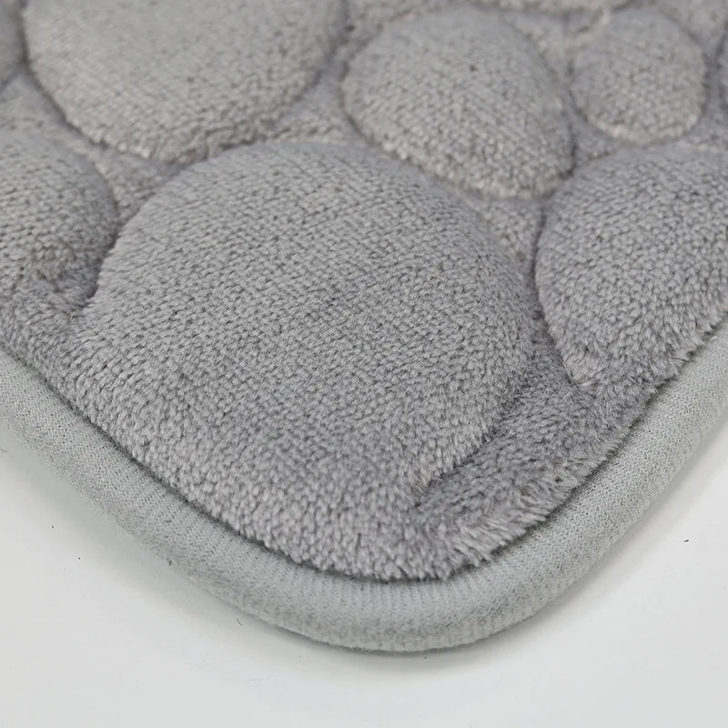 Solid Color Simple Bathroom Mat Set - Water-Absorbing, Non-Slip Stone Pattern, Comfortable & Soft (3PC)