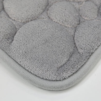 Solid Color Bathroom Floor Mat Set – Water-Absorbing, Non-Slip Stone Pattern, Comfortable & Soft 3-Piece Set