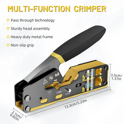 RJ45 Pass Through Crimping Tool - All-in-One Ethernet Wire Cutter for Cat5, Cat5e & Cat6 Network Connectors