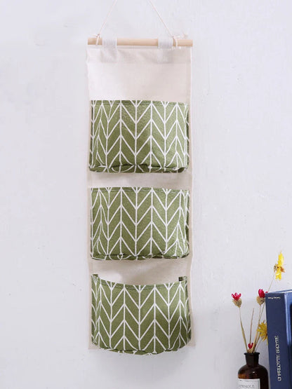 Three-Pocket Hanging Wall Storage Bag – Cotton Linen Organizer for Bedroom, Living Room & Kitchen