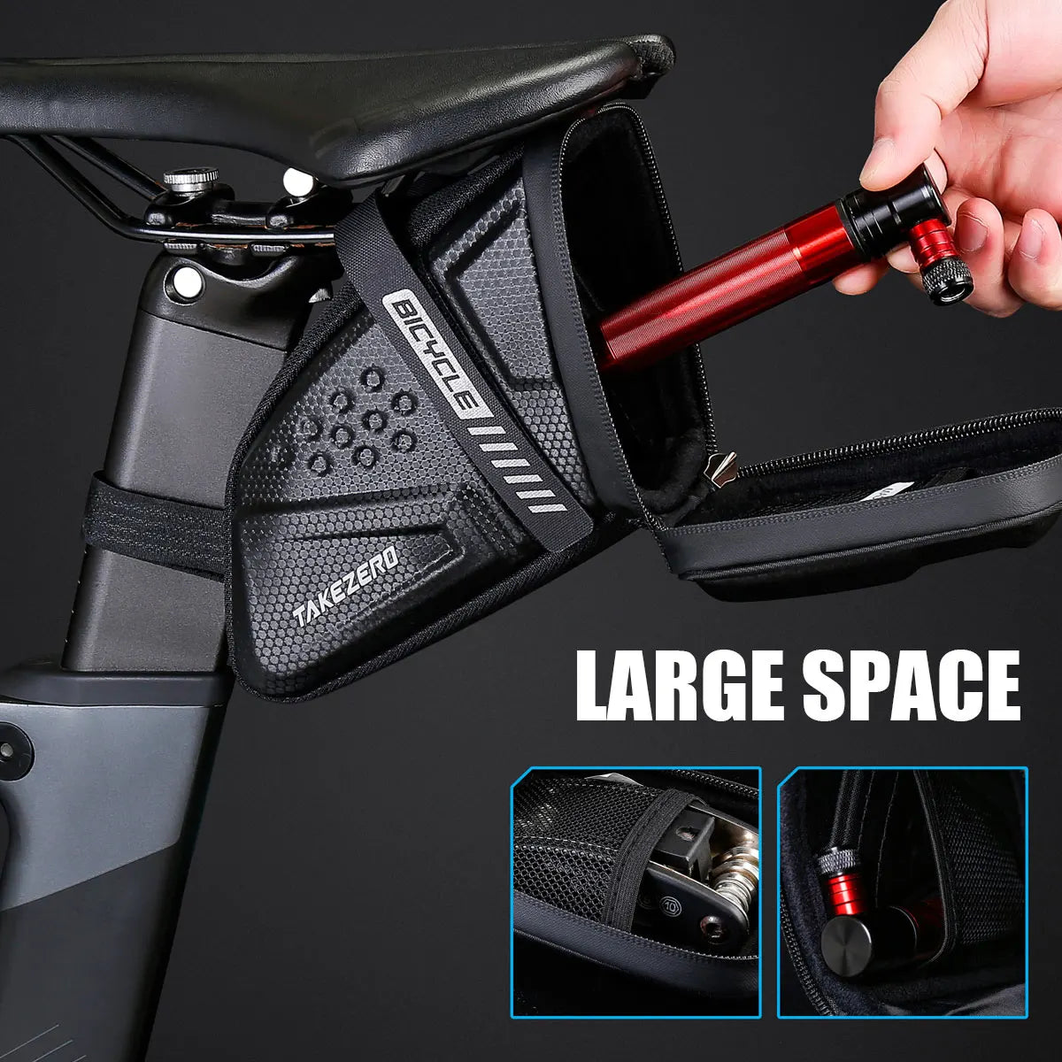 TAKEZERO TZ07 Bicycle Tail Saddle Bag – EVA Hard Shell Rear Bag for Mountain & Road Bikes