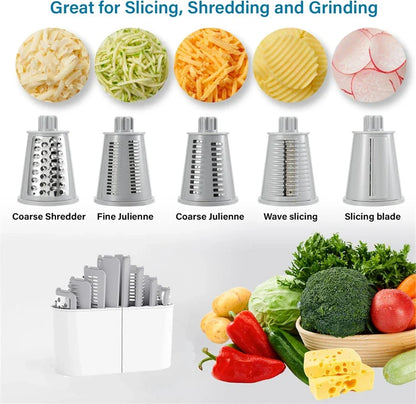 LMETJMA 5-in-1 Rotary Cheese Grater — Vegetable Mandoline, Julienne Slicer & Nut Chopper