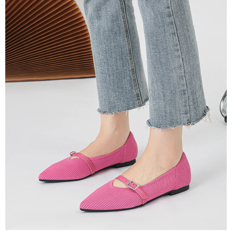 2024 Women's Flat Shoes – Pointed Toe Soft Knitted Sole, Breathable & Comfortable Spring and Autumn New Model