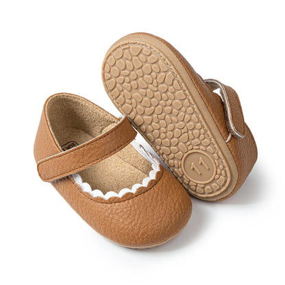 Meckior Baby Boys & Girls Shoes - Infant Leather with Rubber Sole, Anti-Slip Toddler First Walkers, Newborn Princess Crib Shoes