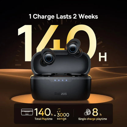 Baseus True Wireless Earphones - 48dB Noise Cancelling, Bluetooth 5.3, 140h Playtime, IPX6 Waterproof Sport TWS Earbuds